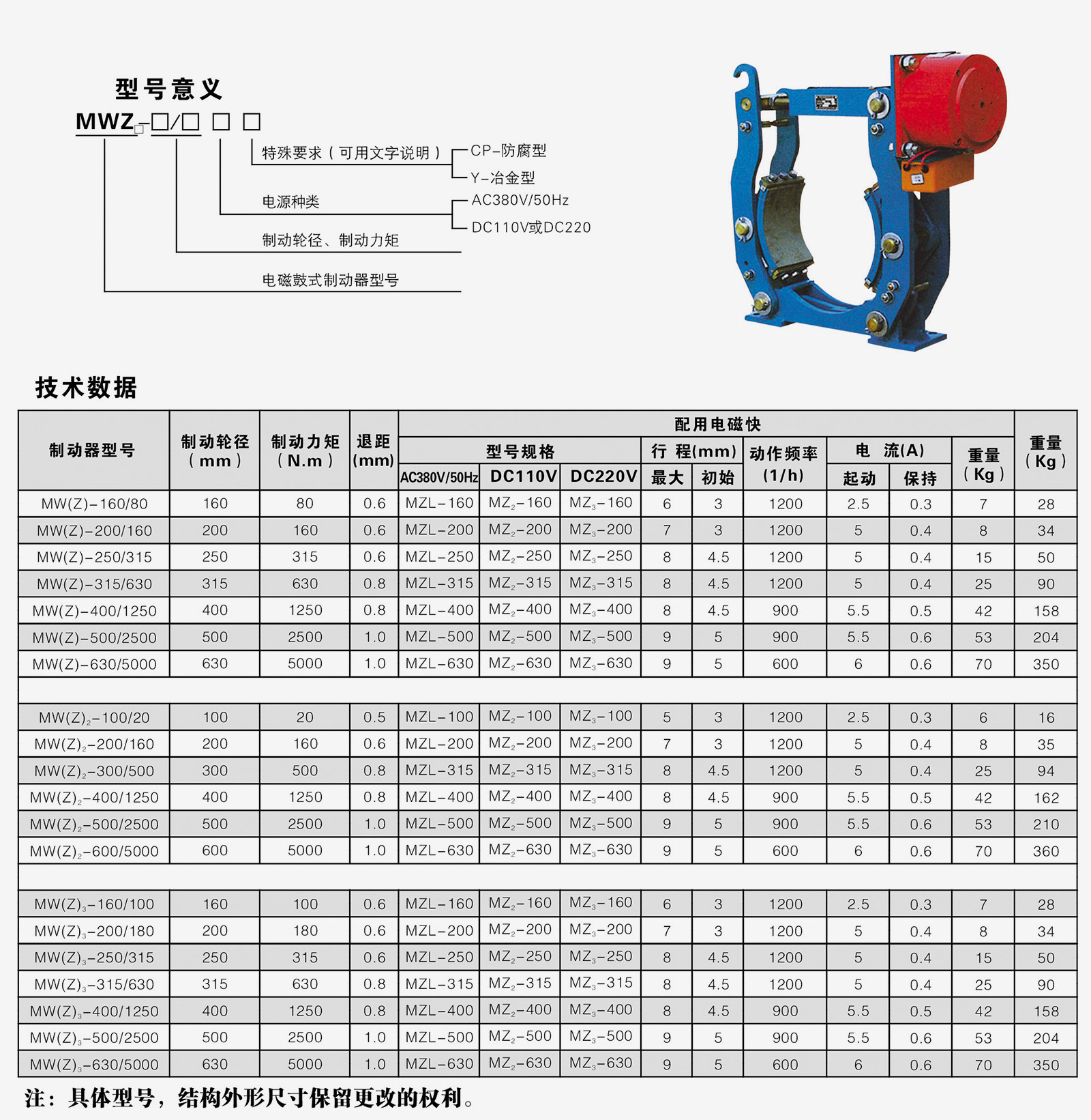 MW(Z)-MW(Z)2-MW(Z)3系列電磁鐵鼓式制動(dòng)器