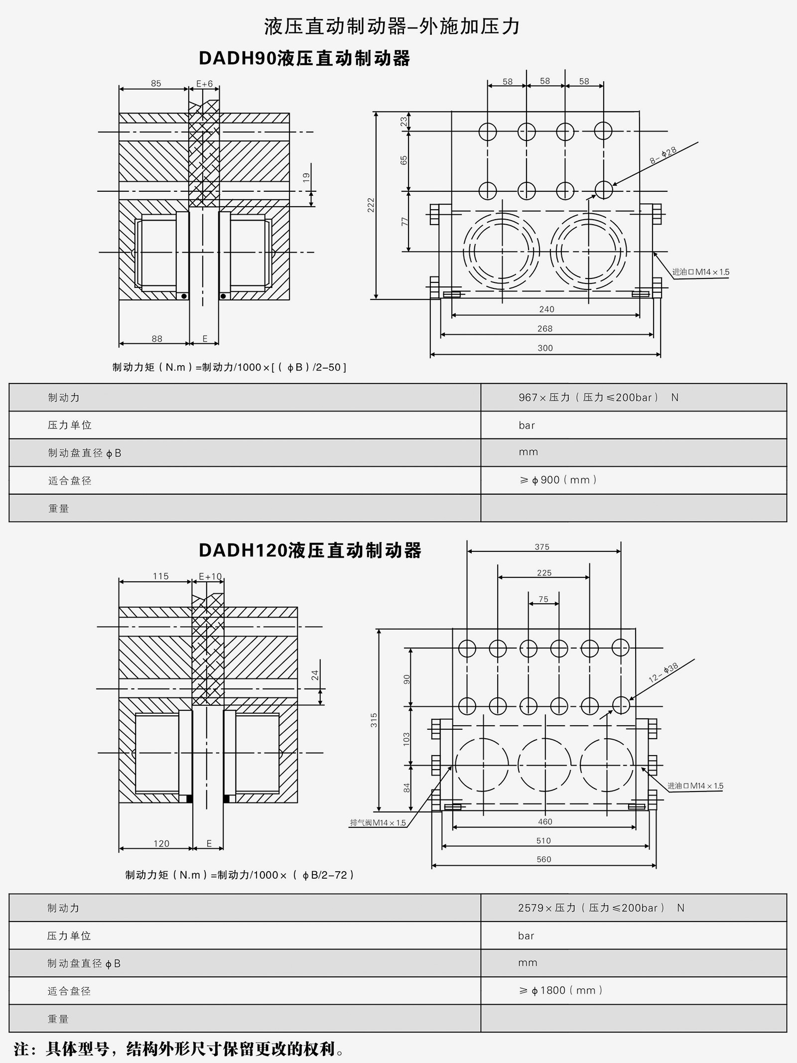 DADH90DADH120液壓直動盤式制動器